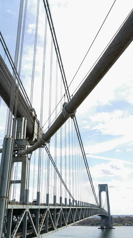 Block Pattern applied to Stop two, the cables against a graded sky