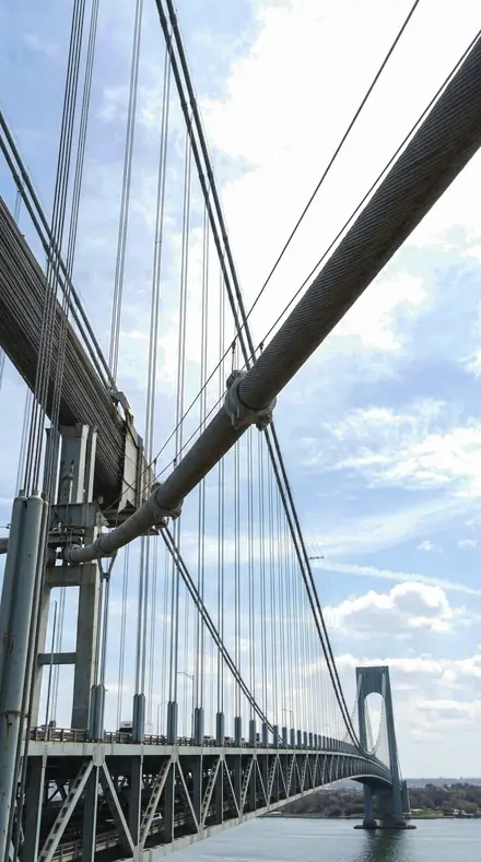 Gravel Roof applied to Stop two, the cables against a graded sky
